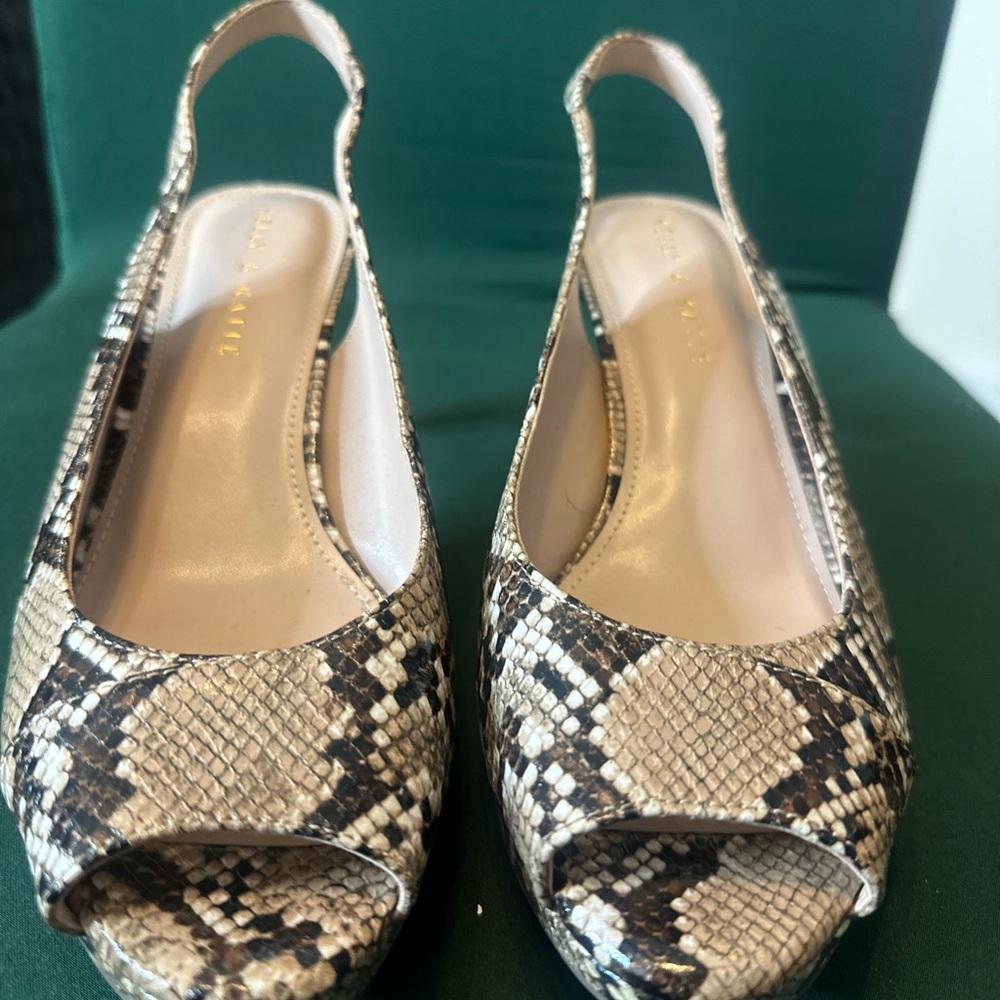 Snake Print Slingback Peep Toe Heels